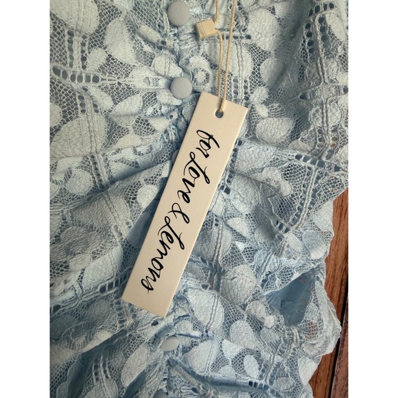 For Love & Lemons Lace Mini Dress Blue Ruched Romantic Coquette Feminine XS NWT - Picture 8 of 8